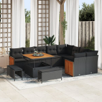 12 dalių sodo sofa komplektas su pagalvėlėmis juoda poli ratanas akacija