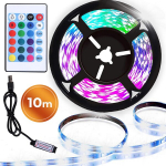 USB RGB LED juostelė 10m su nuotolinio valdymo pultu, spalvotas ap&scaron;vietimas, kambario dekoras, &scaron;viesos diodų juosta.