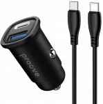 Automobilinis įkroviklis Usb-c + Usb-a 30w su Usb-c kabeliu
