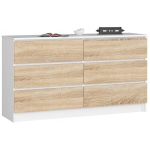 Komoda NORE K140 su 6-iais stalčiais, balta/ąžuolo spalvos
