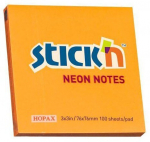 Lipnūs lapeliai Stick&acute;N, 76x76 mm, 100 lapelių, ry&scaron;kiai oranžiniai