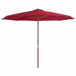Lauko skėtis su mediniu stulpu vidaXL, 350 cm, raudonas, Raudona