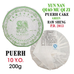 Quiao Mu Qizi Puerh (Green) Cake (Raw, Sheng) 10.Y.O., 2013 - Žalioji Pu-erh arbata &bdquo;Septynių sūnų pavėsinė&ldquo;, presuotas papločius, 200g