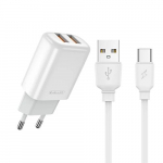Greitas įkrovimo maitinimo adapteris su 2 x USB ir USB-C (Type-C) kabeliu