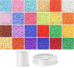 Siūlų ir stiklinių apvalių karoliukų (biserio) 6/0 RainBow&reg; 24 spalvų po 10 g rinkinys, &scaron;viesus