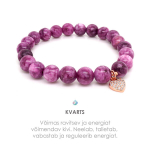 Kvarcinė apyrankė &bdquo;Violetinė&ldquo; ir &scaron;irdelė su rožiniu auksu (8 mm)