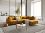 De&scaron;inioji kampinė velvet sofa Venus, 5 sėdimos vietos, geltona
