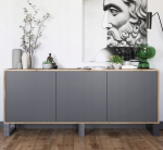 Komoda Meble Lindner Ąžuolas Wotan Grafito Matinė 168 cm su Trimis Metaliniais Rėmais, 168 x 72 x 35