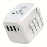 Universalus kelioninis adapteris su USB ir Type-C lizdais,  Baltas