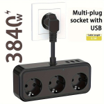 Sieninis maitinimo lizdas su USB,  Juoda - 3 skylės