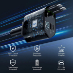 Dvigubas USB C Automobilinis Įkroviklis su Susitraukiančiais Kabeliais
