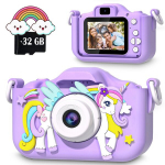 Skaitmeninis fotoaparatas Vaiki&scaron;kas fotoaparatas VIENARAGIS (violetinis) +32 GB MicroSD. Fotografavimas ir filmavimas. Žaidimai, USB laikmena duomenų perkėlimui, dirželis ant kaklo.
