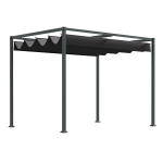 "Outsunny" paviljono pavėsinė su stumdomu stogu, poliesteris, juoda+pilka, 298x213x221cm, Juoda