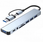 8 prievadų USB hub tipo C multiport adapteris &scaron;akotuvas, Juoda