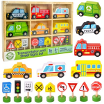 Medinių transporto priemonių ir kelio ženklų rinkinys Woopie Green, 15 d.