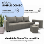 Dvivietis i&scaron;skleidžiamas sofa su staliuku ir pufais &bdquo;Simple Combo&ldquo;, &bdquo;Podrez&ldquo;, &scaron;viesiai pilka