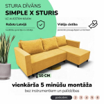 Kampinis i&scaron;skleidžiamas sofos su dėžute Simple X Sturis, Podrez, geltonos spalvos
