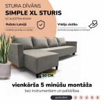 Klasikinis didelis kampinis sofos komplektas Simple XL Sturis, &Scaron;viesiai pilka