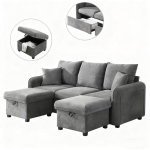 U formos kampinė sofa su stalčiais ir pufu, &scaron;enilinis audinys