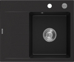 Mexen Ben granitinis kriauklė 1-kamerinė su de&scaron;iniu drenažu 600 x 500 mm, juoda, chromuotas sifonas - 6523605000-77, 600x500x190 mm