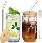 Stiklinių kavos puodelių rinkinys, 2 vnt., 500 ml, su &scaron;iaudeliais ir mai&scaron;yklėmis
