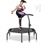 Mini fitneso trampolinas su reguliuojama rankena &ndash; 138 cm skersmens, sulankstomas, tinka suaugusiems