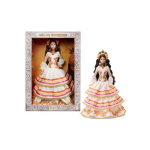 Mirties dienos lėlė - Barbė - Suknelė kreminės spalvos su volantais - Gėlių vainikas - Kaukolės makiažas - Judanti