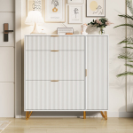 Batų spintelė 110 cm su 3 atverčiamais skyriais ir durelėmis &ndash; siauras batų laikiklis 24 cm gylio, balta