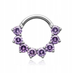 Titano clicker auskaras su violetiniais cirkoniais, sidabro spalvos 1,2/8