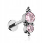 Titano labret auskaras su rožiniu cirkoniu 1,2/8 mm