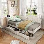 Sofa-lova 90x200 cm - LED ir USB - 2 stalčiai - Aksominė - Smėlio spalvos