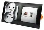 Sieninis lizdas su 1 Usb 3.0, 1 Rj-45 Cat.6 ir 2x 230v