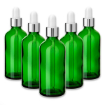 Žalia 100 ml stiklinė buteliukų rinkinys su sidabrine aliuminio pipete, 5 vnt.