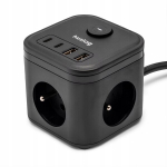 Prailginimo laidas su 3 lizdais ir 4 Usb jungtimis, 1.4m, juodas