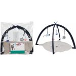 Katės žaidimų palapinė su 4 kabinamais žaislais, 40x46x36 cm, juoda/pilka