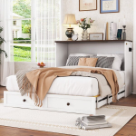 Transformuojama spintos lova su lentyna stalčiais USB ir lizdu 140x200 cm balta 1 vnt