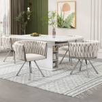 Aksominė valgomojo kėdė, 4 vnt., su metalinėmis kojomis, beige+sidabrinė
