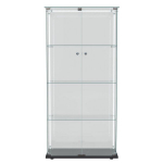 Juoda stiklinė vitrina su LED ap&scaron;vietimu ir užrakinamomis durimis moderni kolekcijų spintelė