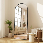 Veidrodis, 164x54 cm, i&scaron;lenkto dizaino, tvirtinamas prie sienos arba grindų, juodas