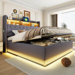 Mink&scaron;ta dvigulė lova su LED, USB ir hidrauline daiktadėže 180x200cm 1 vnt
