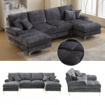 Didelis U formos Chenille sofa, dviguba sėdimoji vieta, svetainė/miegamasis