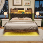 Lova 140x200cm su LED ir USB jungtimis - su vieta daiktams susidėti - PU - juoda