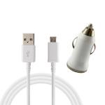 [Suderinamas Huawei P7-P8-P8LITE-P8LITE2017-P9LITE-P10LITE-PSMART] USB kabelis 1 metras + baltas automobilinis įkroviklis [Phonillico&reg;]