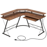 Kampinis stalas su USB ir lizdu Rustic Brown, Kampinis stalas su USB ir lizdu Rustic Brown