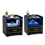 2 naktiniai staliukai su LED ap&scaron;vietimu, USB ir Type-C įkrovimu, judesio jutikliu, juodi