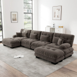 Modulinis kampinis sofa, U formos, 4 vietų, kilpinis audinys, ruda, 1 vnt