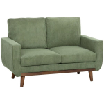 Dvivietė sofa, 134 cm pločio, su cord audiniu ir medinėmis kojomis, žalia
