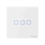 I&scaron;manusis liečiamas sieninis jungiklis Sonoff T0EU3C-TX, 3 kanalų, 600W/kanalui, 230VAC, valdomas liečiamu mygtuku, programėle, Wi-Fi, galimybė valdyti balsu