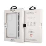 &bdquo;Guess&ldquo; Apple iPhone 13 Pro PC Script and Black Pearls dėklas permatomas