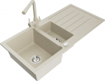 Granitinė virtuvinė plautuvė Mexen Andres su mai&scaron;ytuvu ir sifonu, Beige